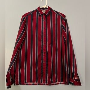 Kali Men's Burgundy and Navy Striped Shirt